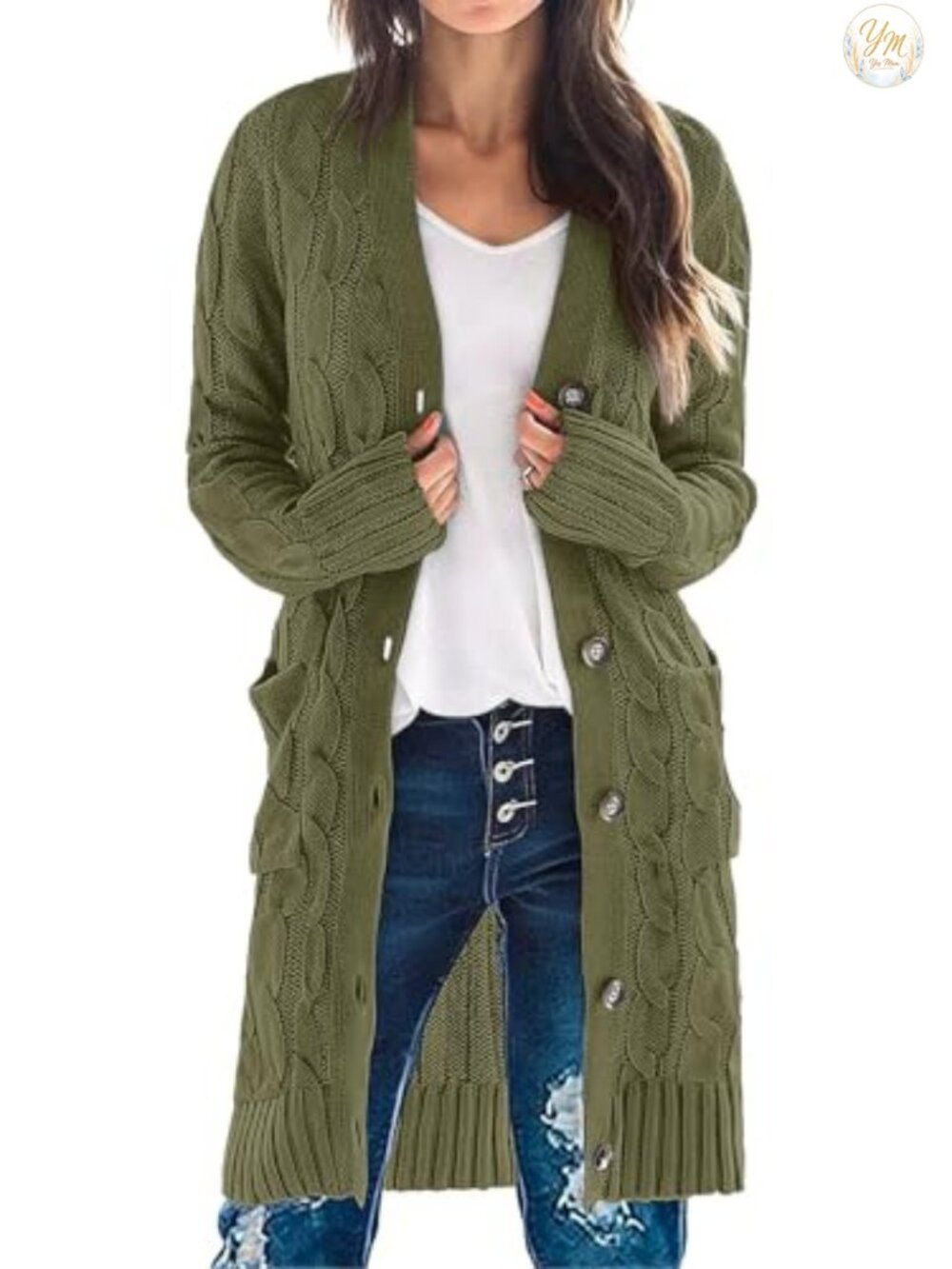 Women's Cable Knit Button Down Long Cardigan Sweater Cozy